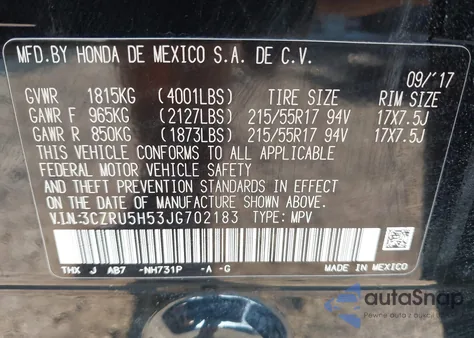 2018 Honda Hr-V Ex from USA, damaged, VIN 3CZRU5H53JG702183